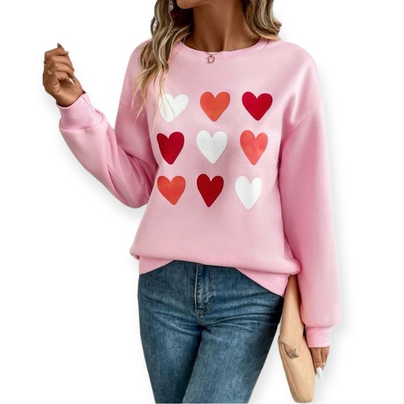 SHEIN Heart Graphic Sweatshirt Multi Colored Hearts Light Pink Valentines NWT - Picture 5 of 9